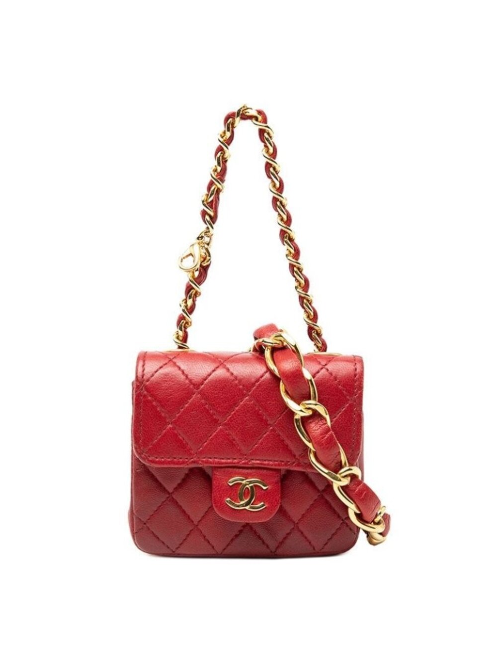 Chanel Mini Quilted Chain Shoulder Bag Red Gold Lambskin